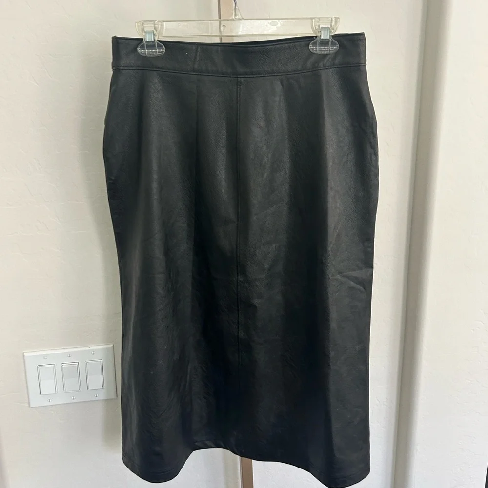 Spanx Midi Faux Leather Skirt Slit Large Pull-On $148